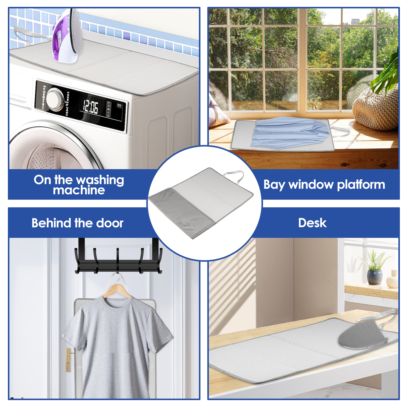   portable folding ironing mat heat resistant up to 392 f waterproof anti scratch with over the door hanging option for   ideal for travel dorms small spaces details 5