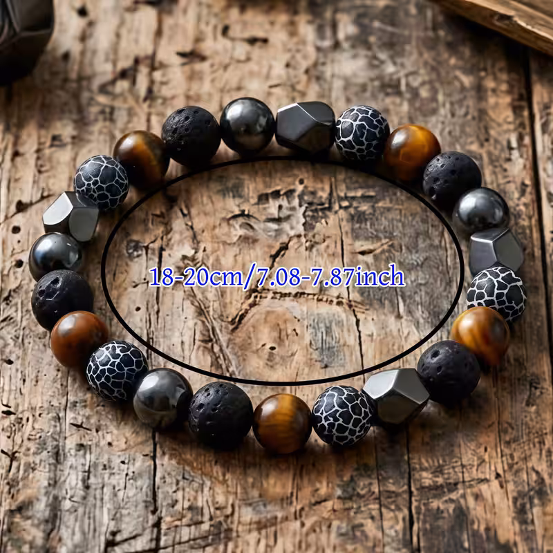 1pc wealth bangle bangle bracelet made of weathered stone and handmade bringing and hematite mens jewelry suitable for daily wear jewelry christmas gift for Product details 2