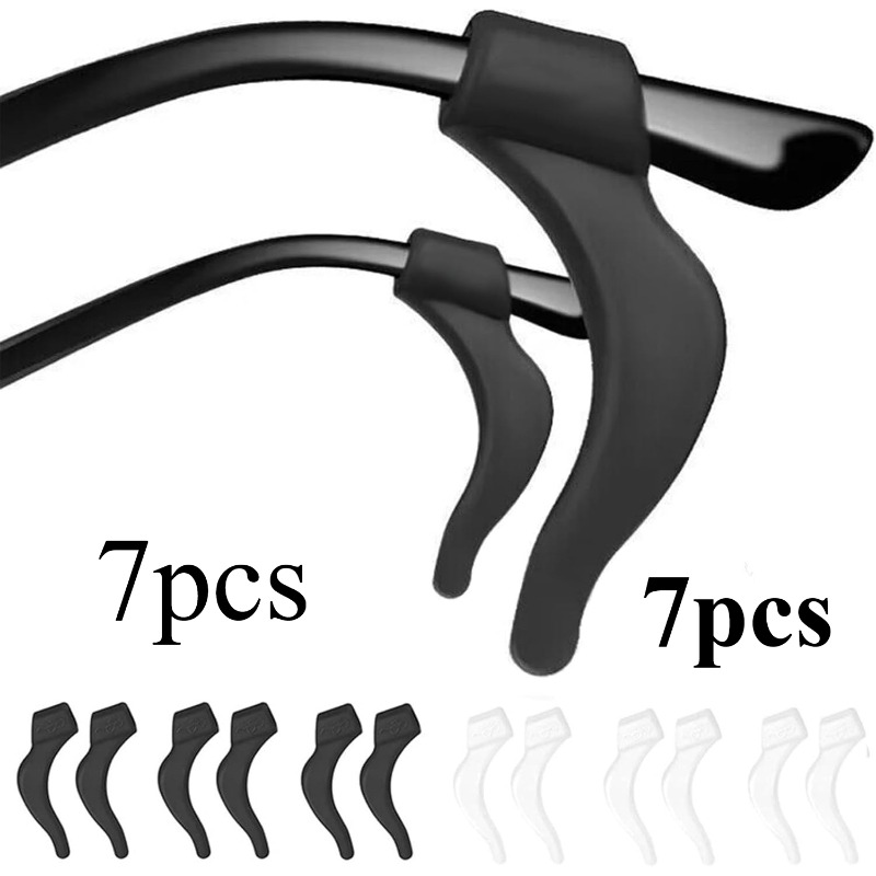 TEMU 14 pezzi (7 pezzi e 7 pezzi trasparenti) Clip per occhiali, supporti per occhiali stile clip per orecchie, cuscinetti per orecchie, dispositivi