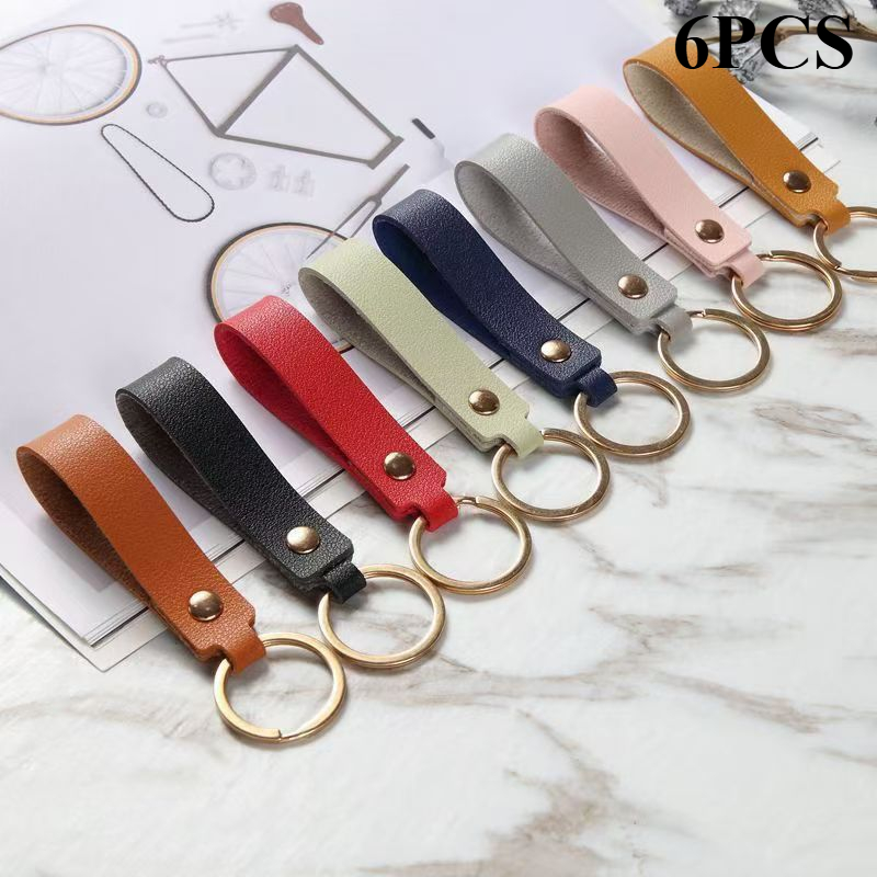 TEMU 6pcs Multicolor Faux Leather Keychains Random Colors Solid Keychains Parts Bag Hanging Rings Pendant Buckles Anti-loss Keychains Keychains
