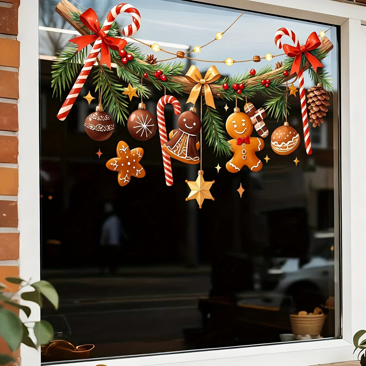 TEMU Ornamento Omino di Pan di Zenzero Natalizio, Decorazione a Tema Natalizio, Adesivo per Porta in Vetro, Decorazione Atmosferica con Cappellino di