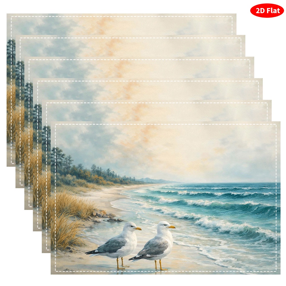 Seagull Beach Table Placemats Nautical Heat Resistant Mats 6pcs_voghion.com