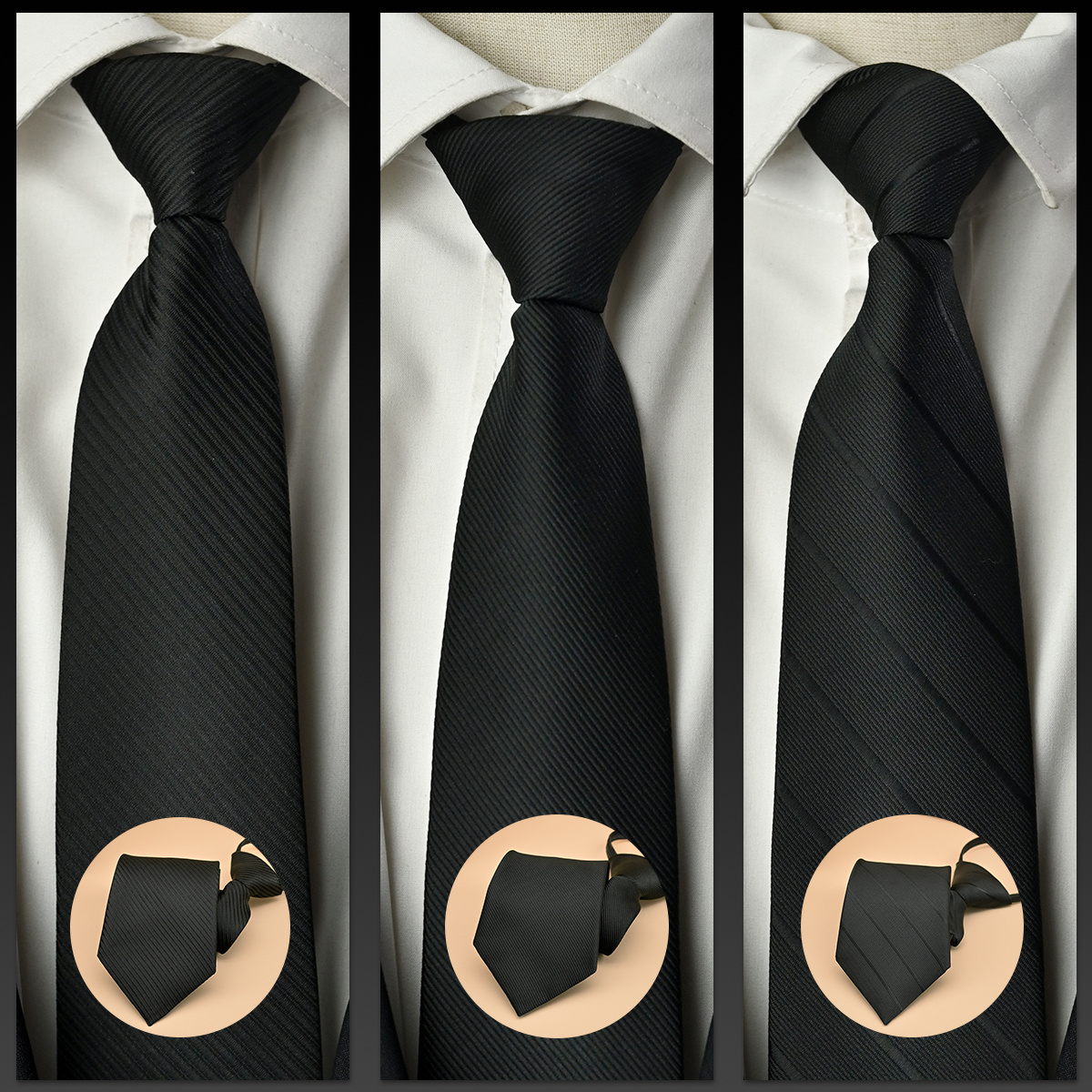 Image of 3pcs Set 8cm Black Diagonal Stripe Tie Men's Suit Fashion Fiber Necktie Business Formal Attire Accessory