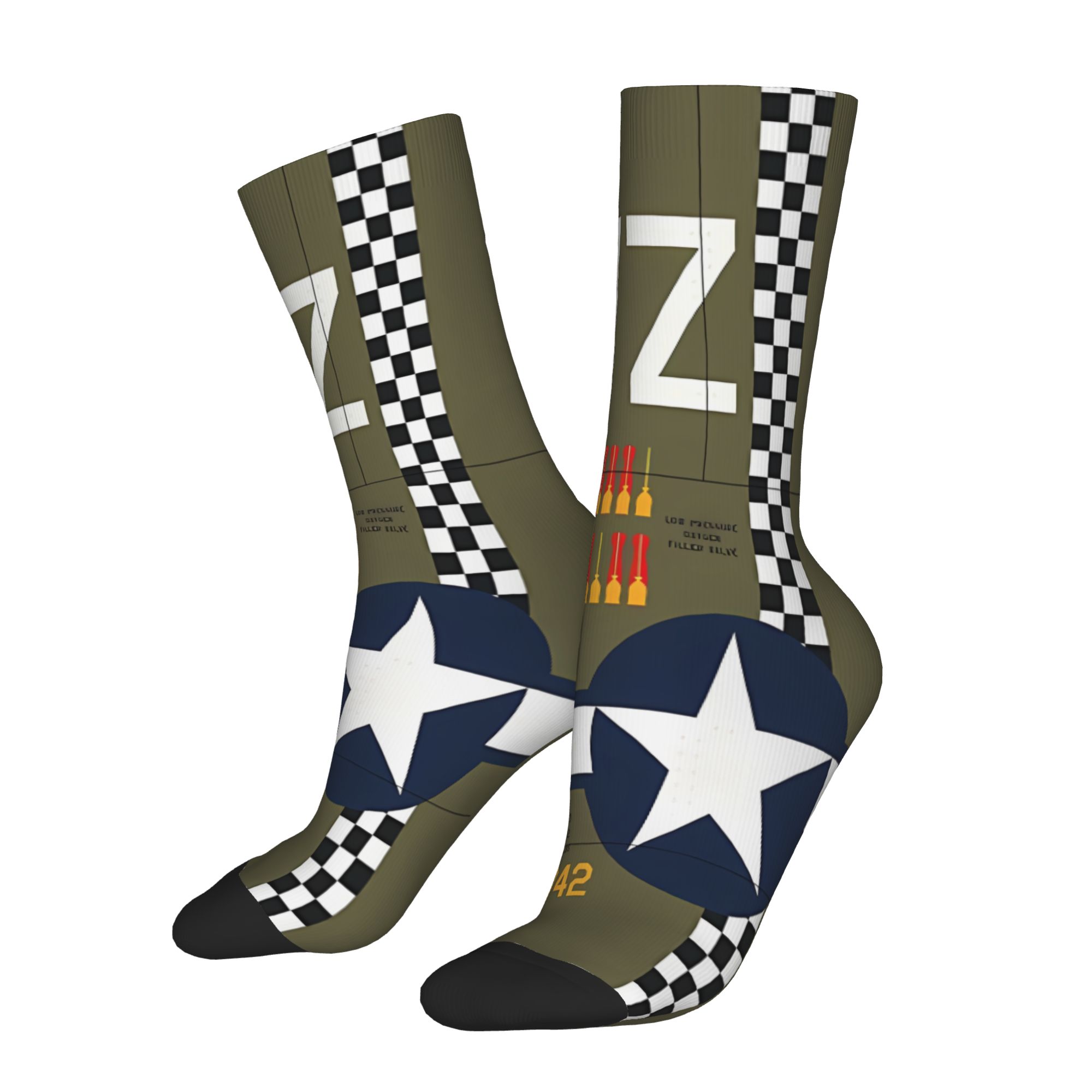 TEMU 1 Pair Funny Crazy Sock For Men Aircraft Aircraft Usa P 47 Hip Hop Vintage Happy Quality Pattern Printed Daily Wear Compression Sock