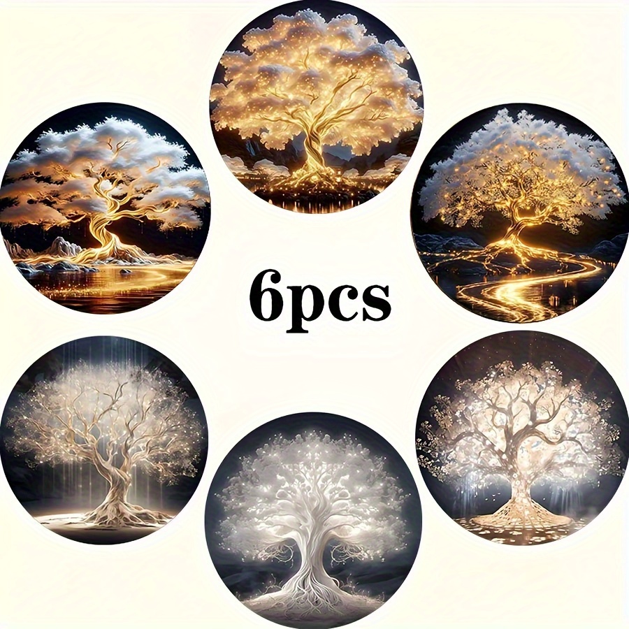 TEMU 6pcs Set Of Luminous Life Tree Wooden Coasters - Heat Resistant And Non Slip, Suitable For Home, Restaurant And Coffee Shop Decoration - For