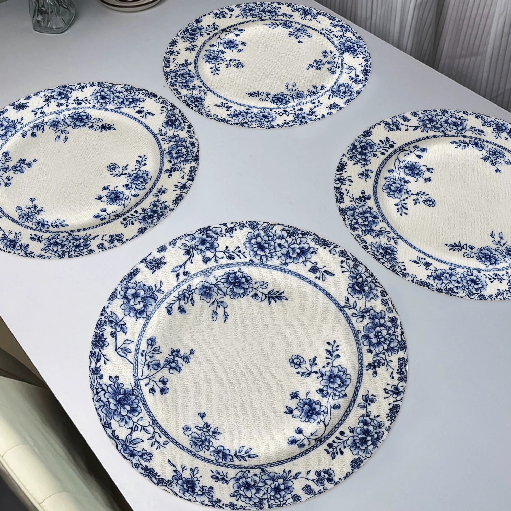 

4pcs Set Porcelain Floral Placemats - Non-slip, Washable Round Table Mats For Home Decor, Daily Use, Holidays, Kitchens, And Parties