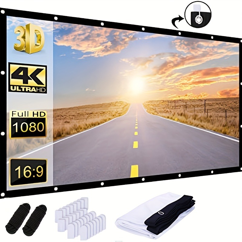 Image of 60-inch Portable Projector Screen Compatible For Home Theater, Wrinkle-free Suitable For Travel, Camping, Dorm, Office, Easy Setup Lightweight Projector For Meeting