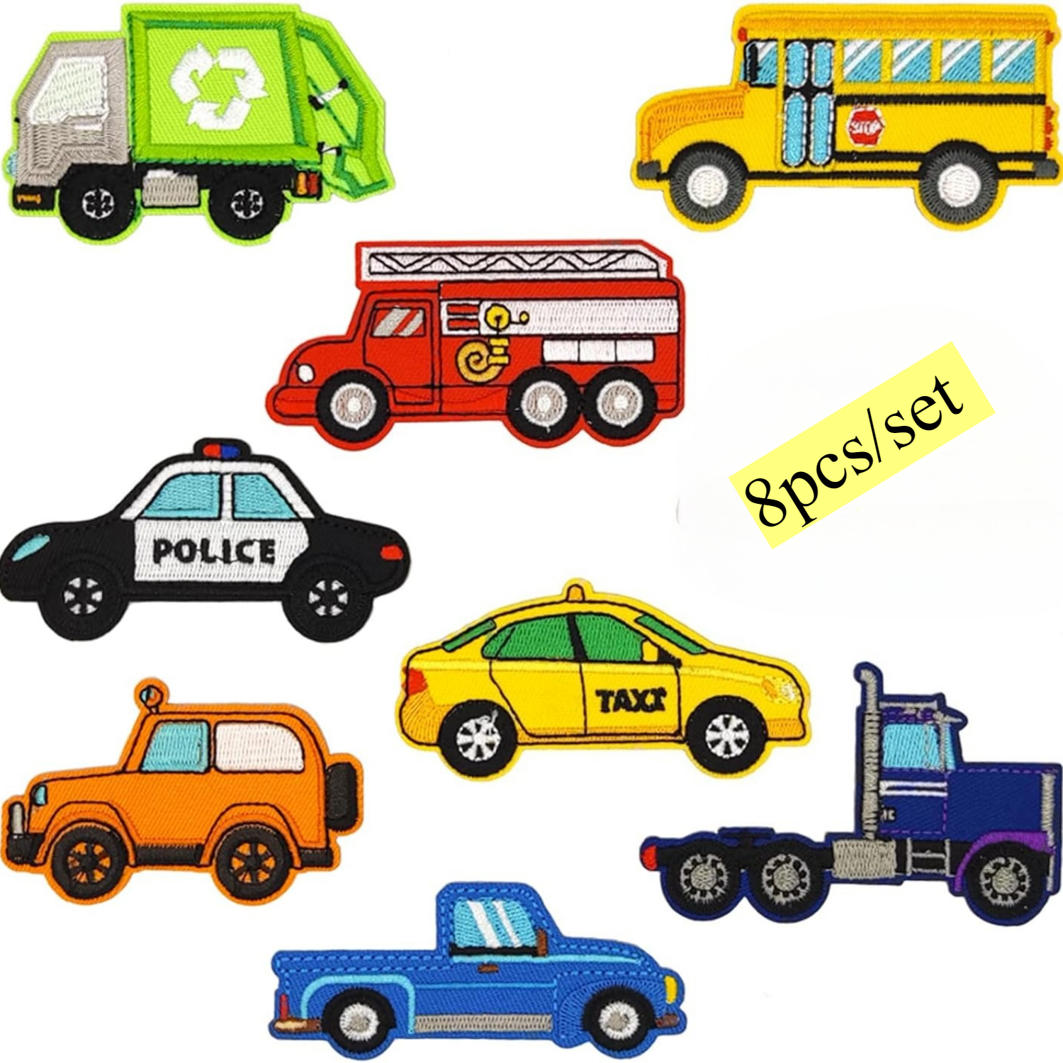 TEMU 8pcs Cars Iron On/sew On Patches Set, Diy Patches Embroidered Appliques Vehicle Patch For Hats T-shirts Jackets Bags Jeans