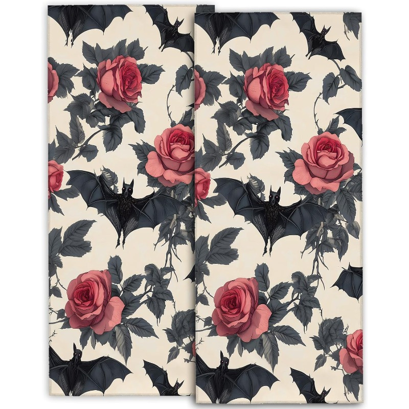 

2-pack Gothic Hand Towels, 18x26 Inch, Soft Polyester, Woven Bat And Rose Pattern, Machine Washable, Contemporary Space-themed Oblong Towels For Kitchen, Spa, Hotel Decor