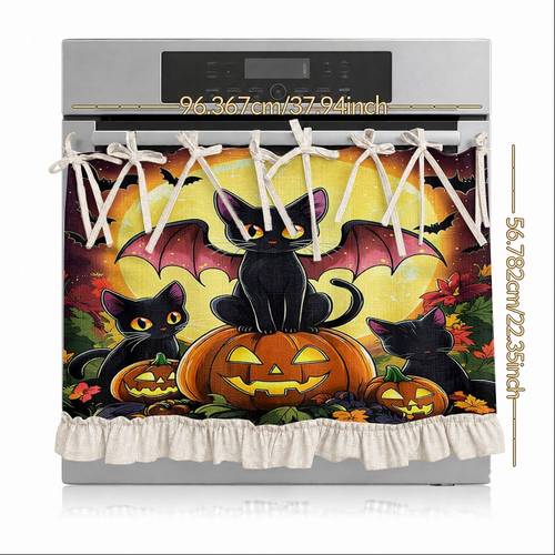 2d flat 2d halloween black pumpkin multi functional decorative curtain suitable kitchen skirt oven cover washing dishwasher bathroom window decoration and kitchen halloween