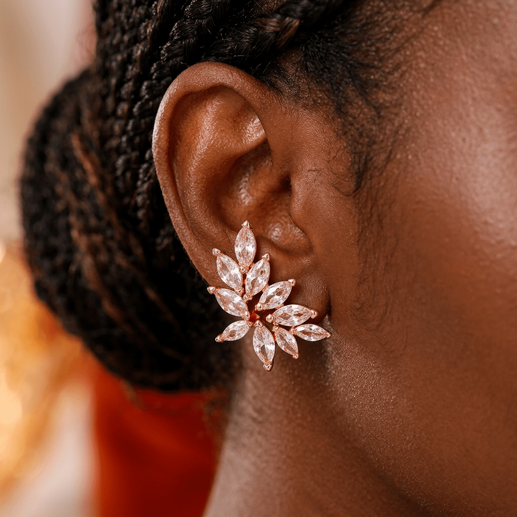 Women's Copper Angel Wings Stud Earrings with Zirconia