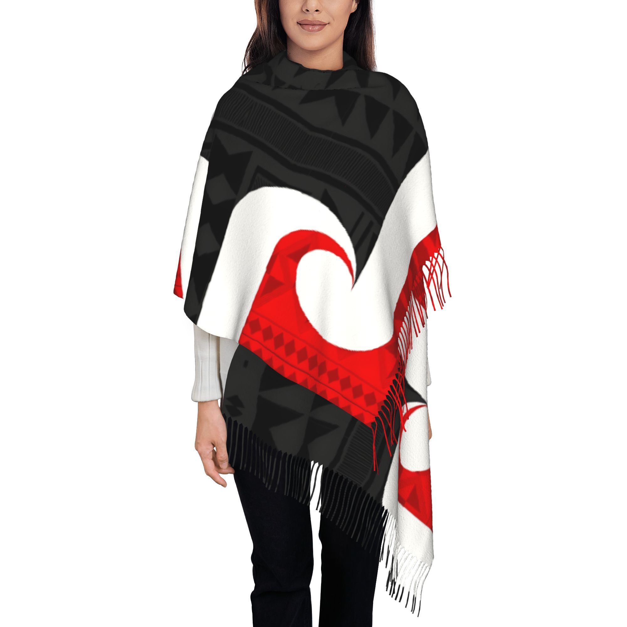 TEMU 2d Print Design Maori Tassel Scarf Fashion Style Men's Women's Soft And Warm Decorative Scarf For Daily Dating Vacation Travel And Holiday Gifts