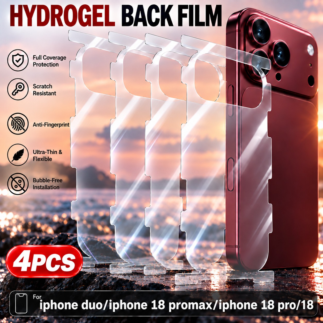 TEMU 4pcs Full Cover Hydrogel Back Film For Iphone 15 Pro Max/15 Pro/15/14 Pro Max/14/13 Pro Max/13 Pro, Soft Tpu Rear Protective Film, Scratch And