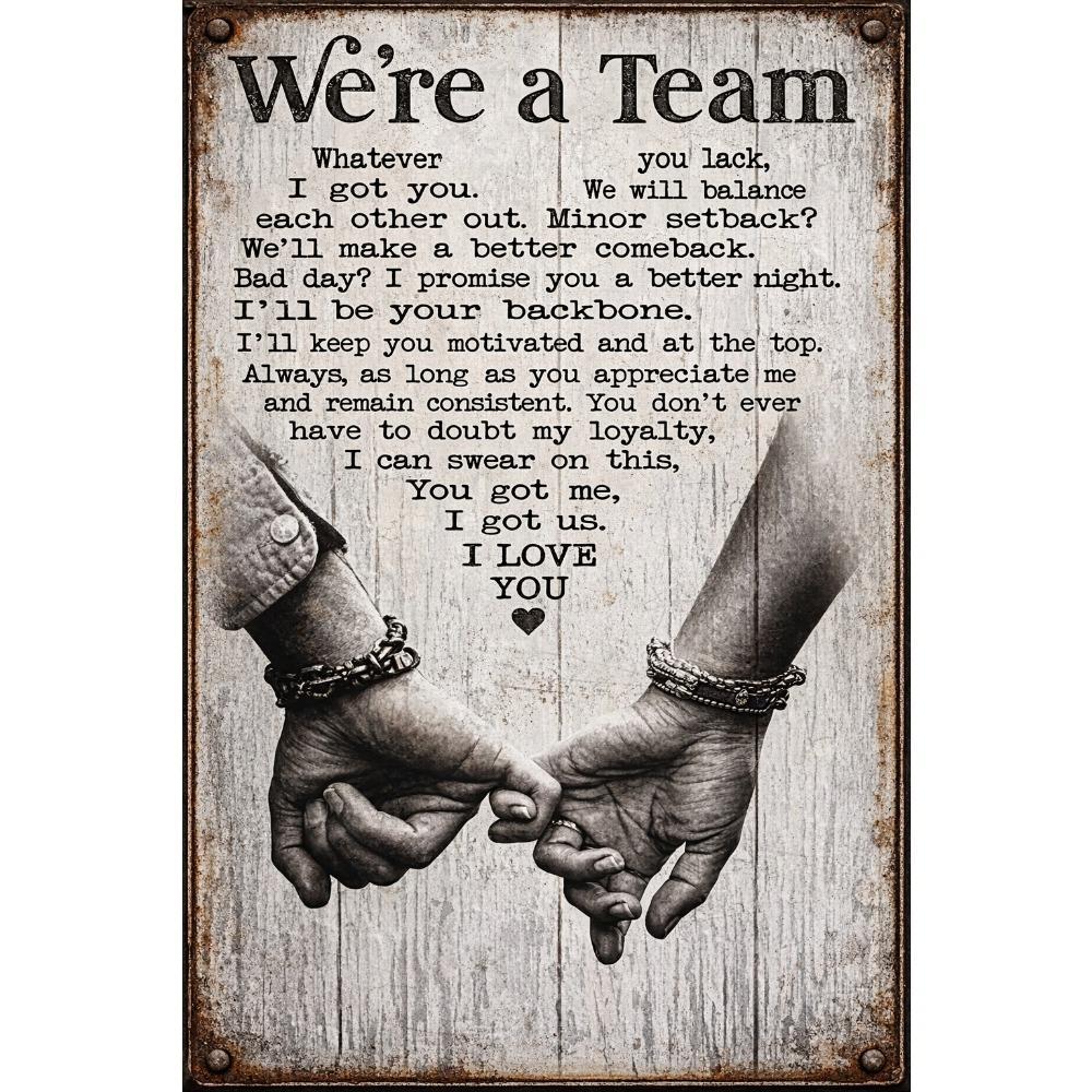 TEMU 【2d Flat】 [2d Flat] 1pc A Team Whatever You Lack I Will Balance Out Vintage Metal Sign - Romantic Couples Love Quote Wall Art With Matching