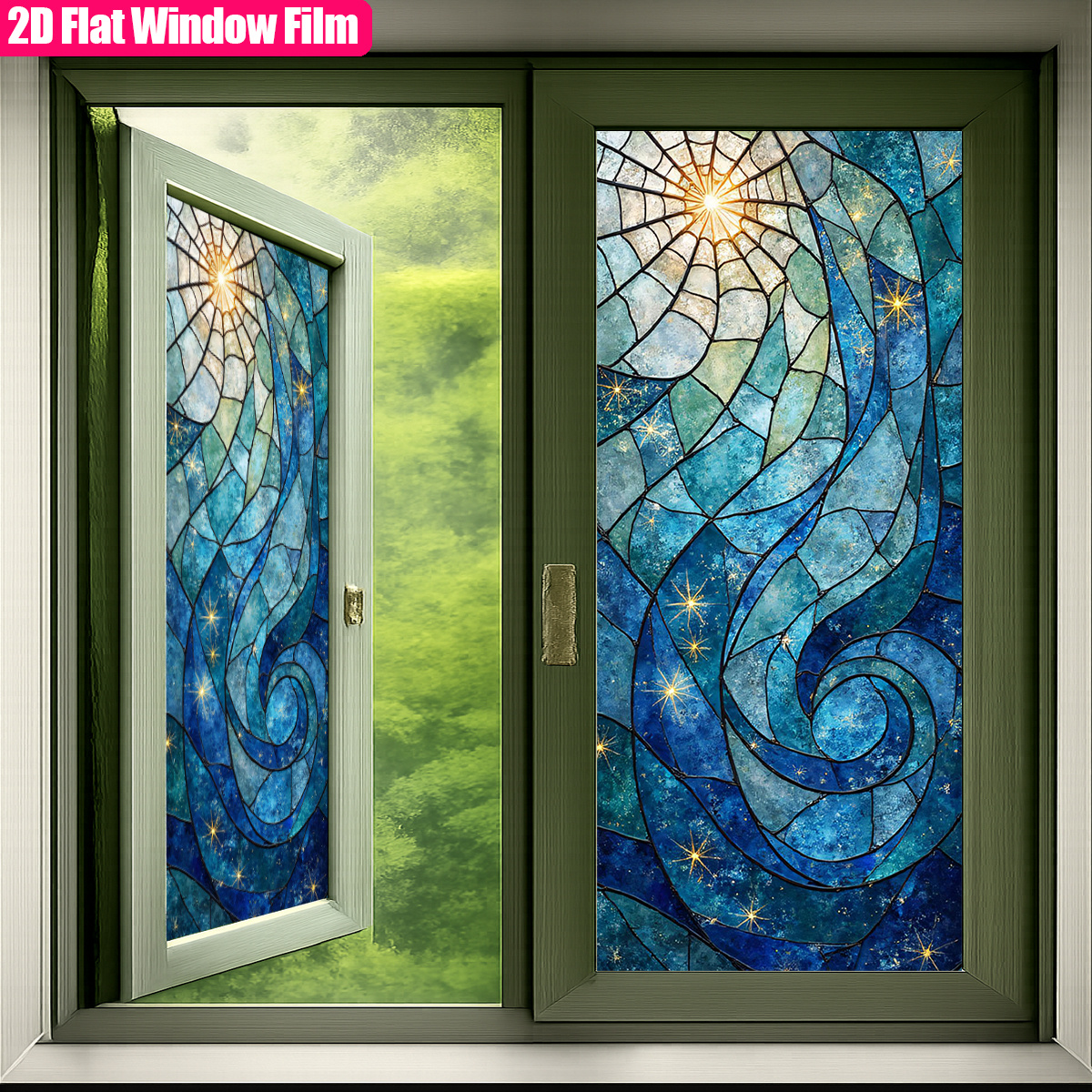 TEMU 1pc Asoonyum Frosted Static Cling Pvc Window Film - Starry Night & Patterns Stained , Non-adhesive Decal For Bathroom, Kitchen, Office Home
