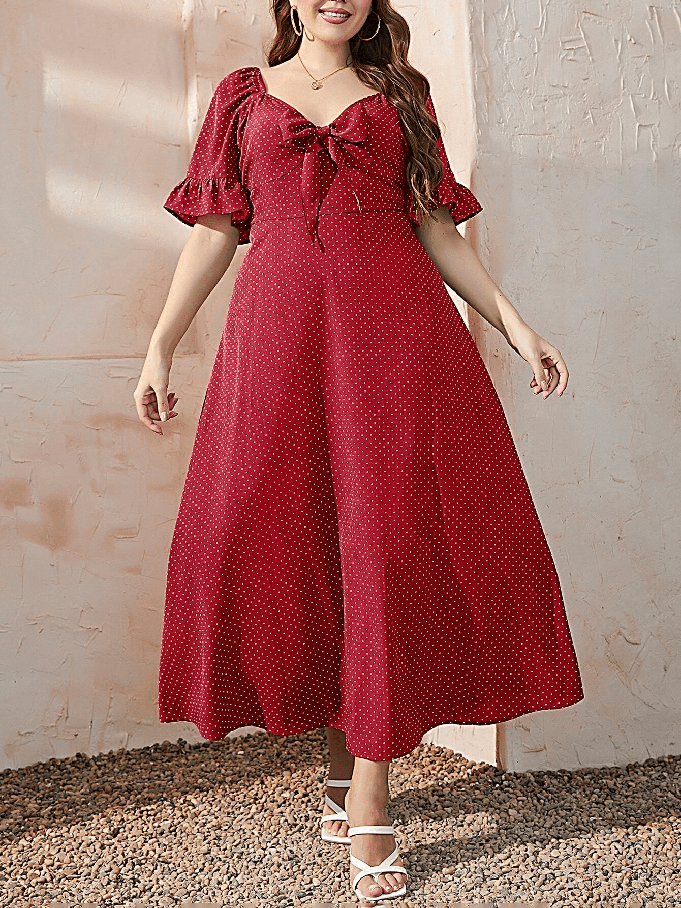 strapless open back dress Red Short Sleeve V-Neck Pleated Dress – Sail to Sable main image 1