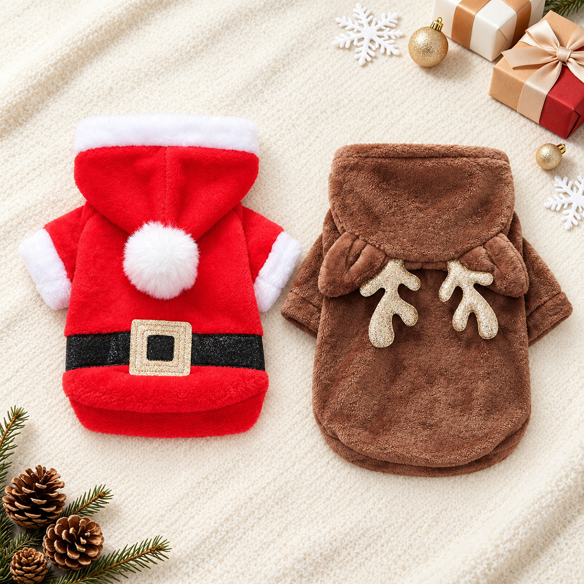 TEMU Ensemble de vêtements pour animaux de compagnie 2 pièces : Costume de transformation à capuche boule Père Noël de style américain, sweat à