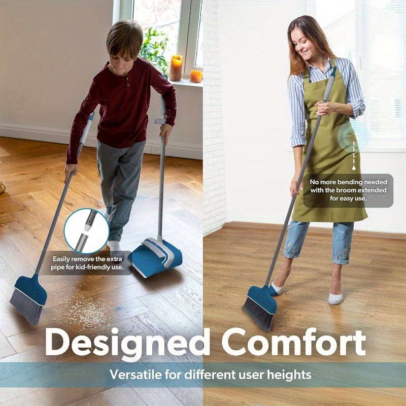 butler   broom and dustpan set - heavy-duty cleaning system with ergonomic handle, lightweight & space-saving design,   assembly - for hardwood, tile, vinyl floors - ideal for kitchen, living room, bathroom, hallway - ideal for home & commercial use - modern   cleaning combo with sturdy stand, dustpan with ergonomic handle, and   broom head for   Product details 6