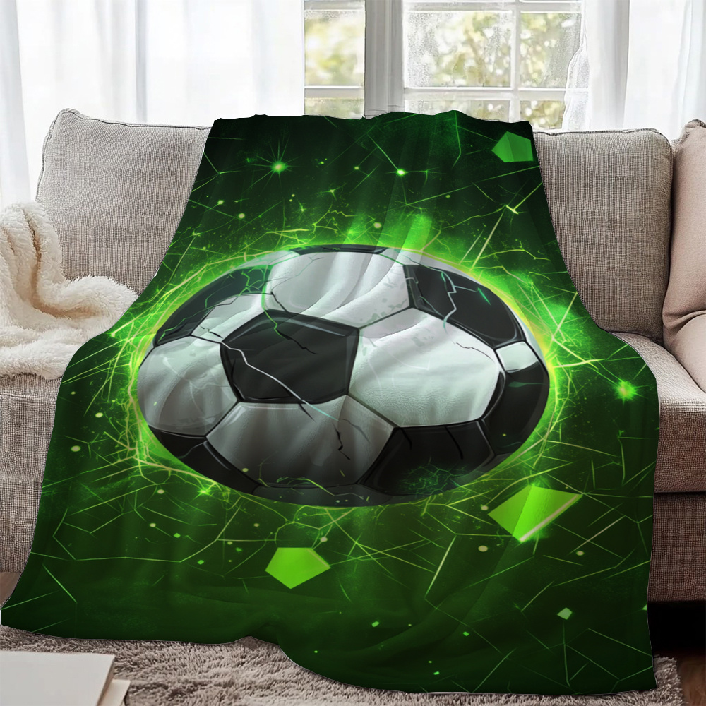 TEMU Soccer Print Flannel Blanket, Blanket For Sofa,, Livingroom, Office, Chair, Couch, Travel, Camping, And, Gifts For Family Or