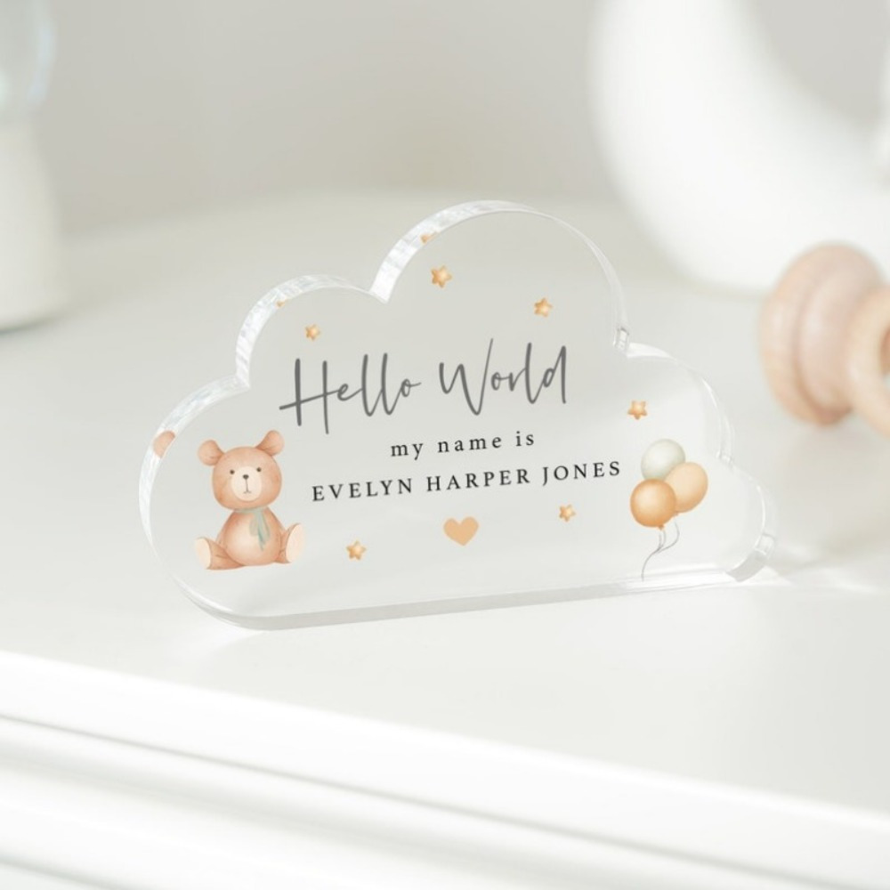 TEMU 2d Flat - [2d Flat] Custom 2d Flat Customized Acrylic Display Board With Teddy For "hello World", A Gift For Mothers, Used For Desktop