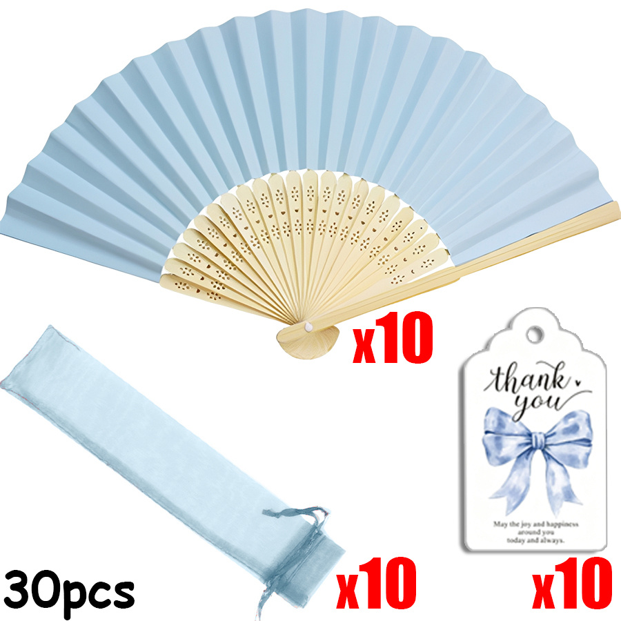 Image of 30pcs Bamboo Folding Hand Fan Suitable For Bridesmaid Gifts, Wedding Decorations With Thank You Cards & Gift Bags - Elegant Collapsible Fans For Bridal, Summer Events, Parties, Bridesmaids
