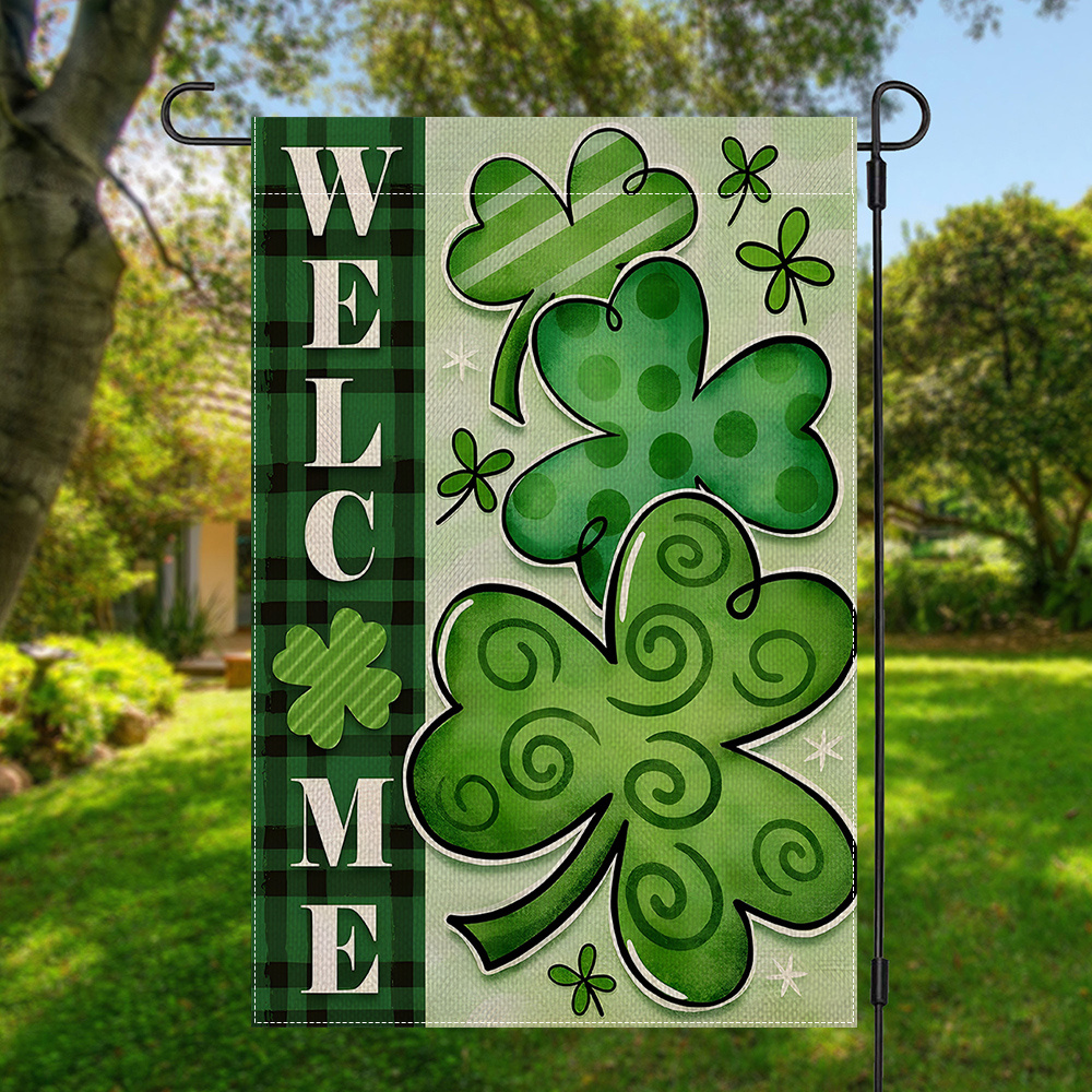 

1pc 's Day Flag - Double-sided Polyester Shamrock Yard Decor, Outdoor Home Decoration, 12x18in, No Flagpole Included