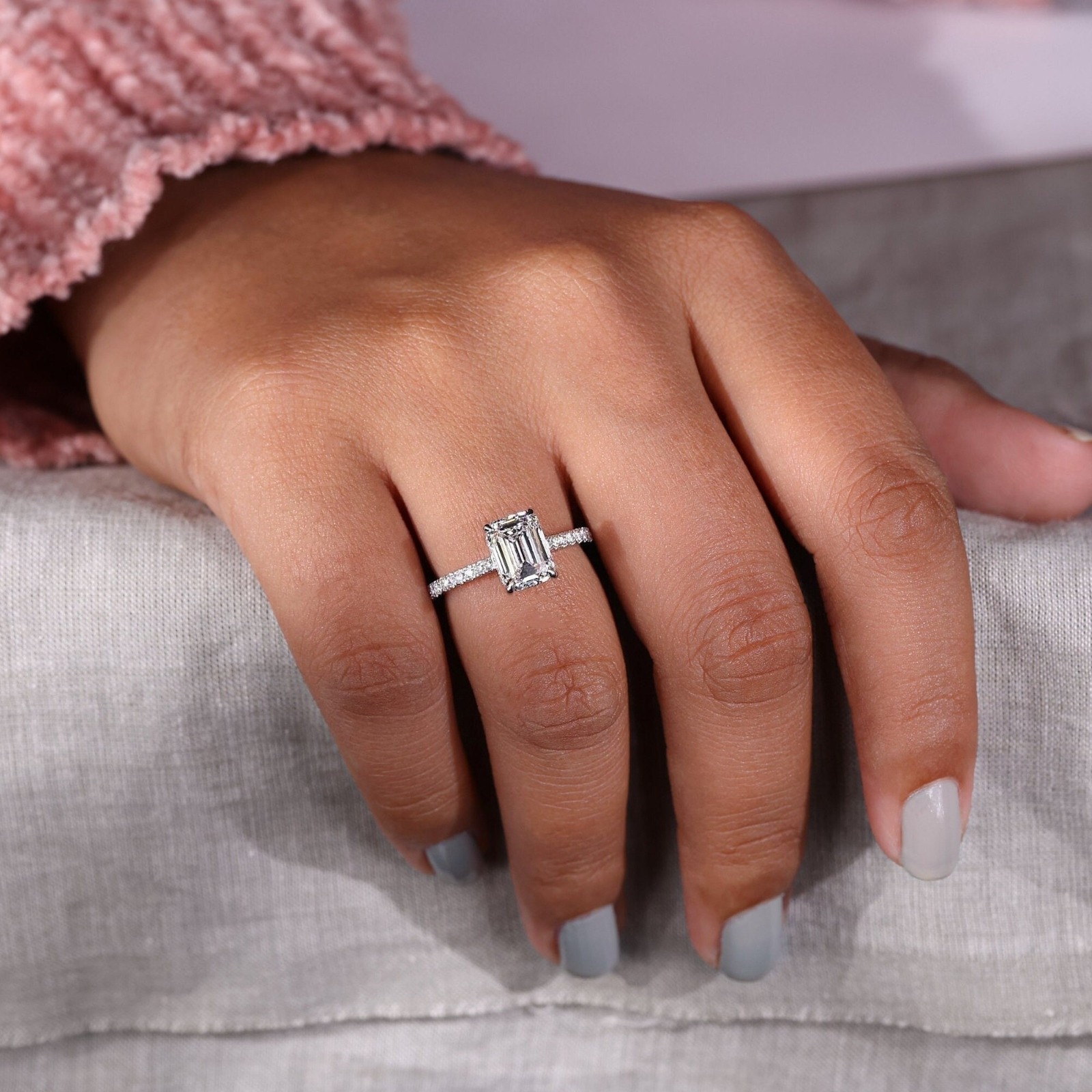 1.7/2/2.2g Emerald Cut Moissanite Direct Inlay Ring in 925 Silver