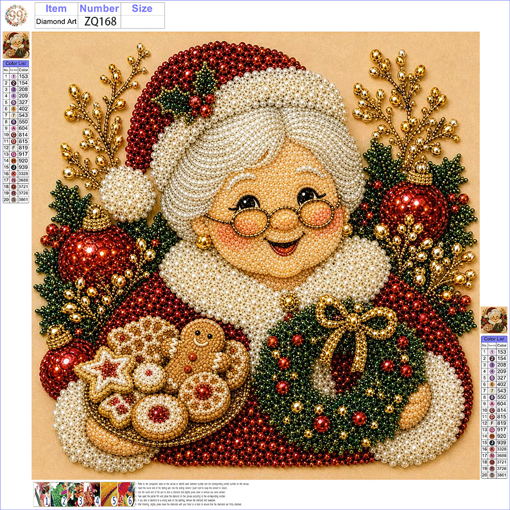 TEMU 2d Flat Printing, Christmas Pearl Art Diamond Painting Kit - 25 X 25 Cm / 9.85 X 9.85 Inches Christmas Grandma, Includes Round Pearls, Clear