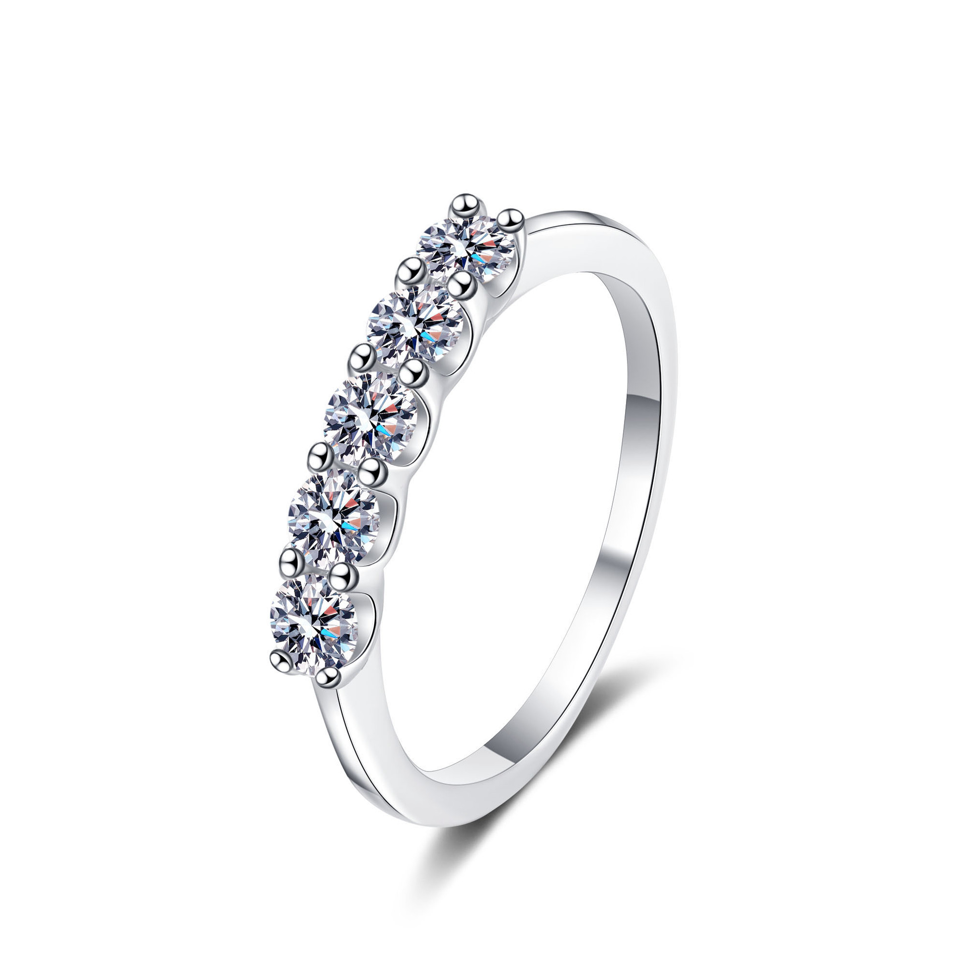 Women's 925 Silver Inlaid Moissanite Row Ring