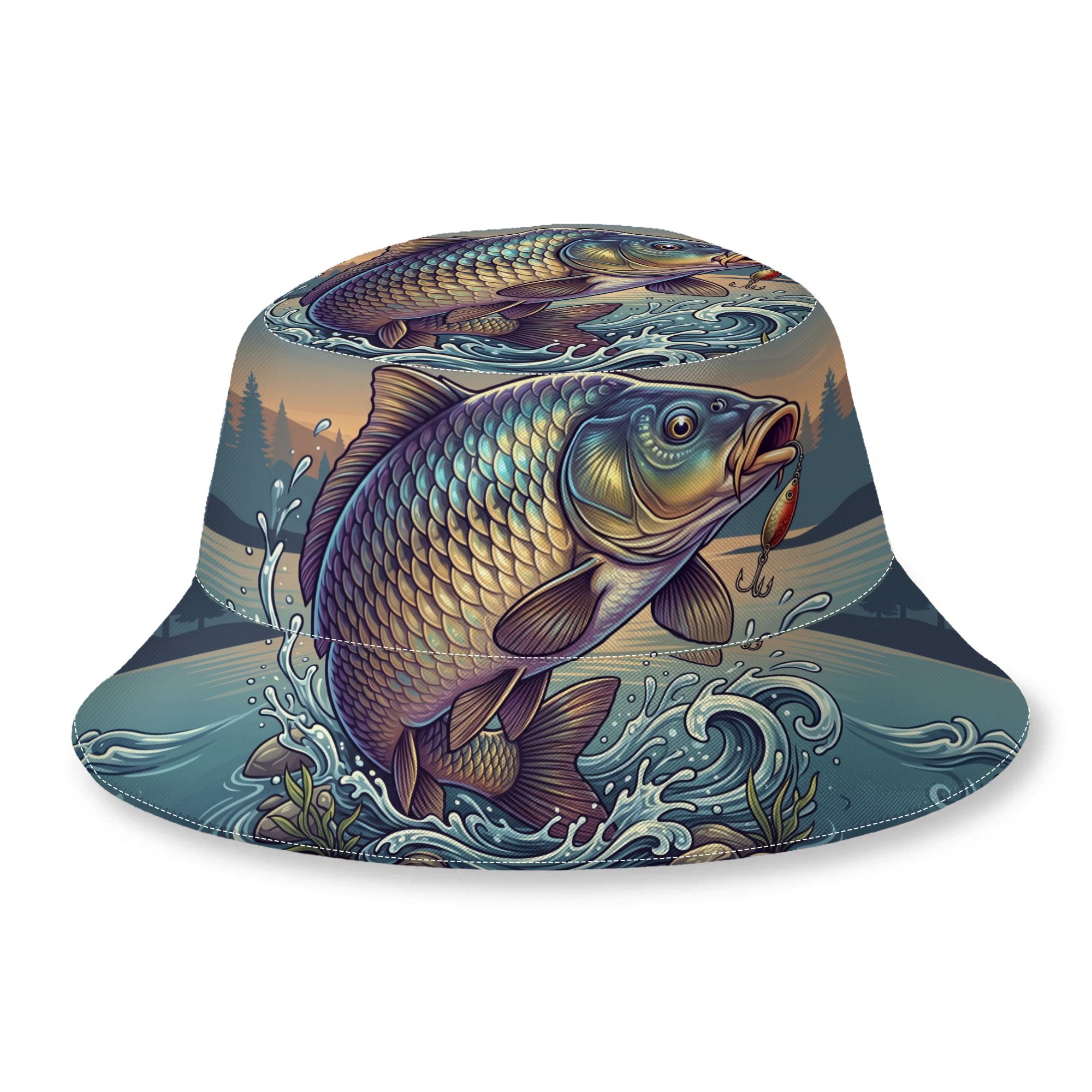 TEMU 1 stuks Bucket Hat Carp Jumping met Vis Lok Herfst Lente Petten voor Mannen Vrouwen Bucket Hat