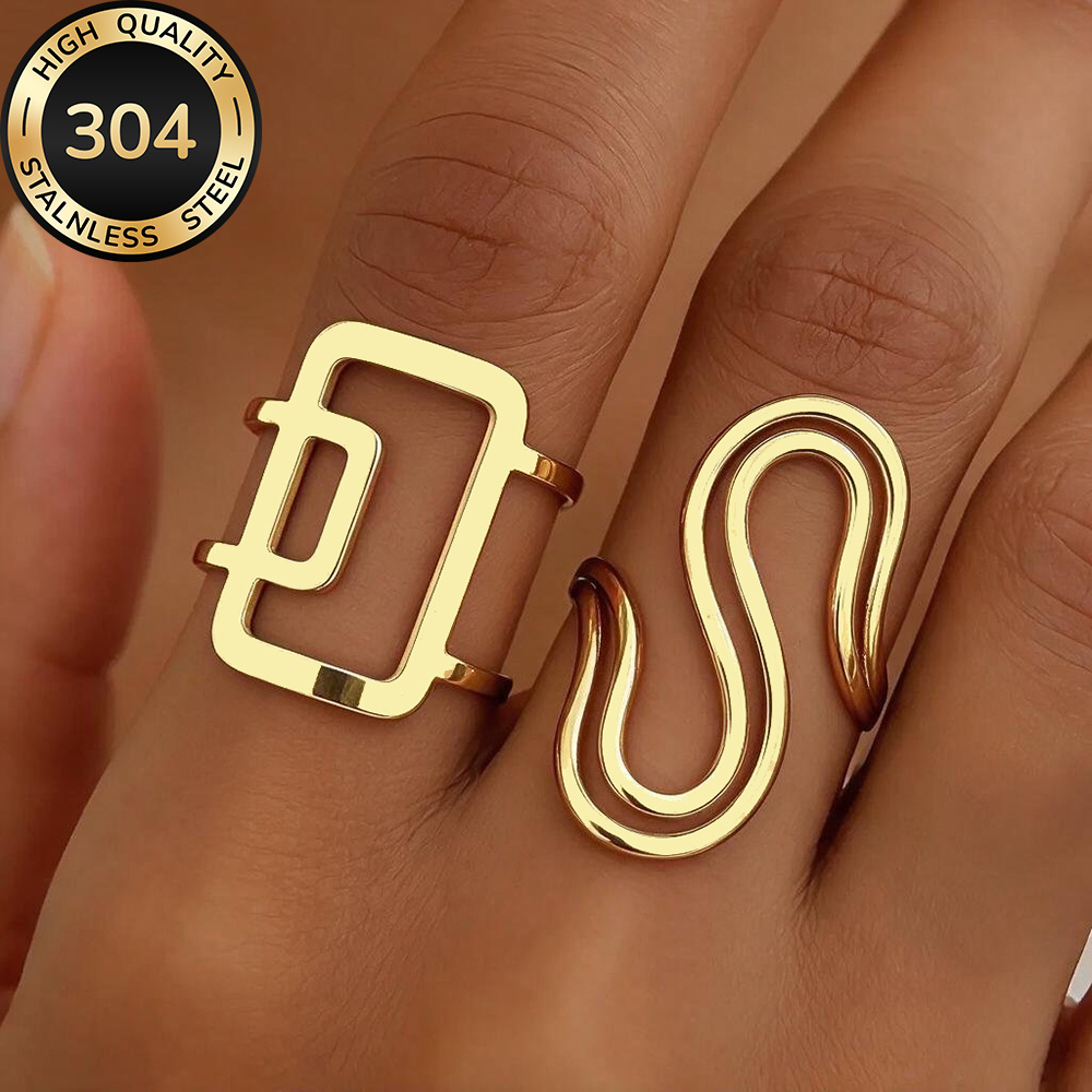 2pc Golden Stackable Open Ring Set, Stainless Steel