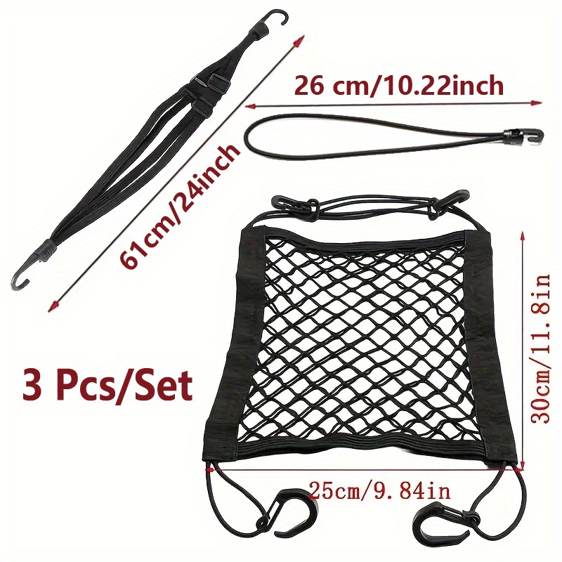 3pcs/set Elastic Bungee Cords For Motorcycles And Bicycles, Helmet Net Straps, Black Mesh Luggage Organizer For Safe Storage. Multi Functional Hook Elastic Rope, Halloween Holiday Gift