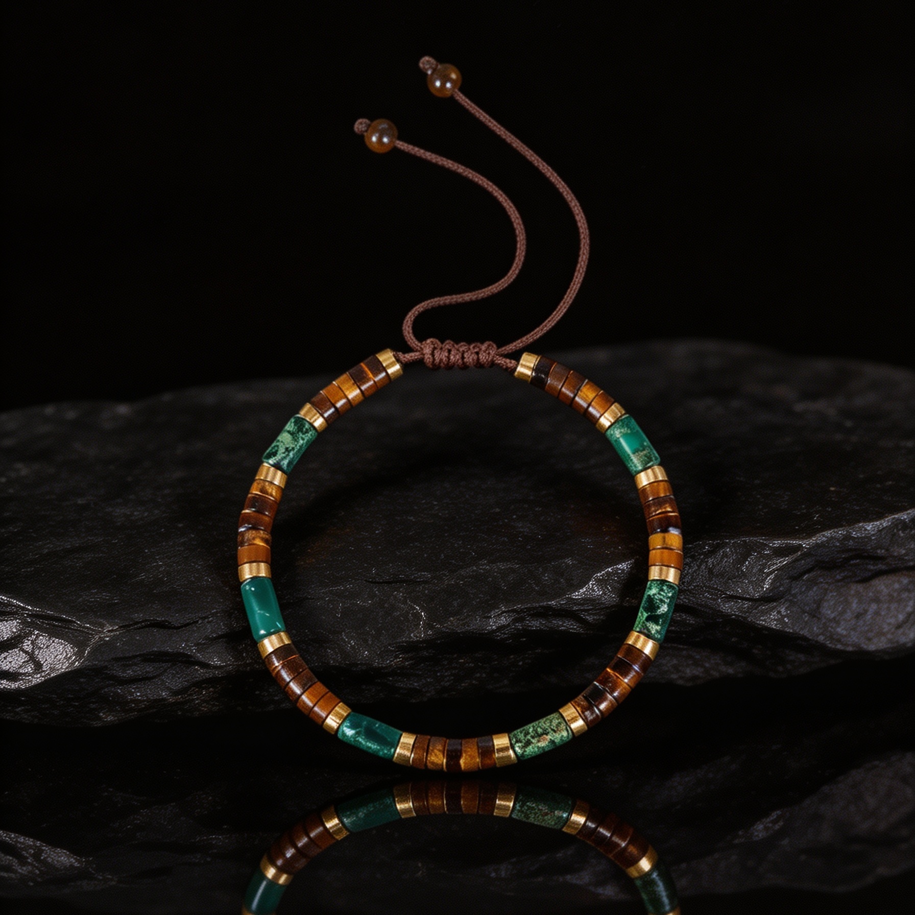 TEMU 1pc Unisex Bracelet, Adjustable Bohemian Woven Bracelet With Natural Stones - Natural Gemstones To Relax And Your Mood, A Daily Accessory Gift