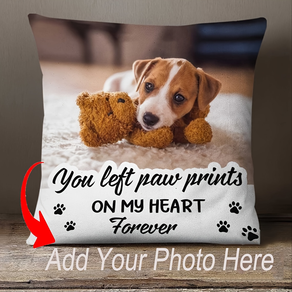 TEMU 1pc Throw Pillow Cover, Personalized Dog Memorial Cushion Cover - Custom Photo ' On My Heart' Pillow Cover With Zipper Closure, Ideal For Sofa,
