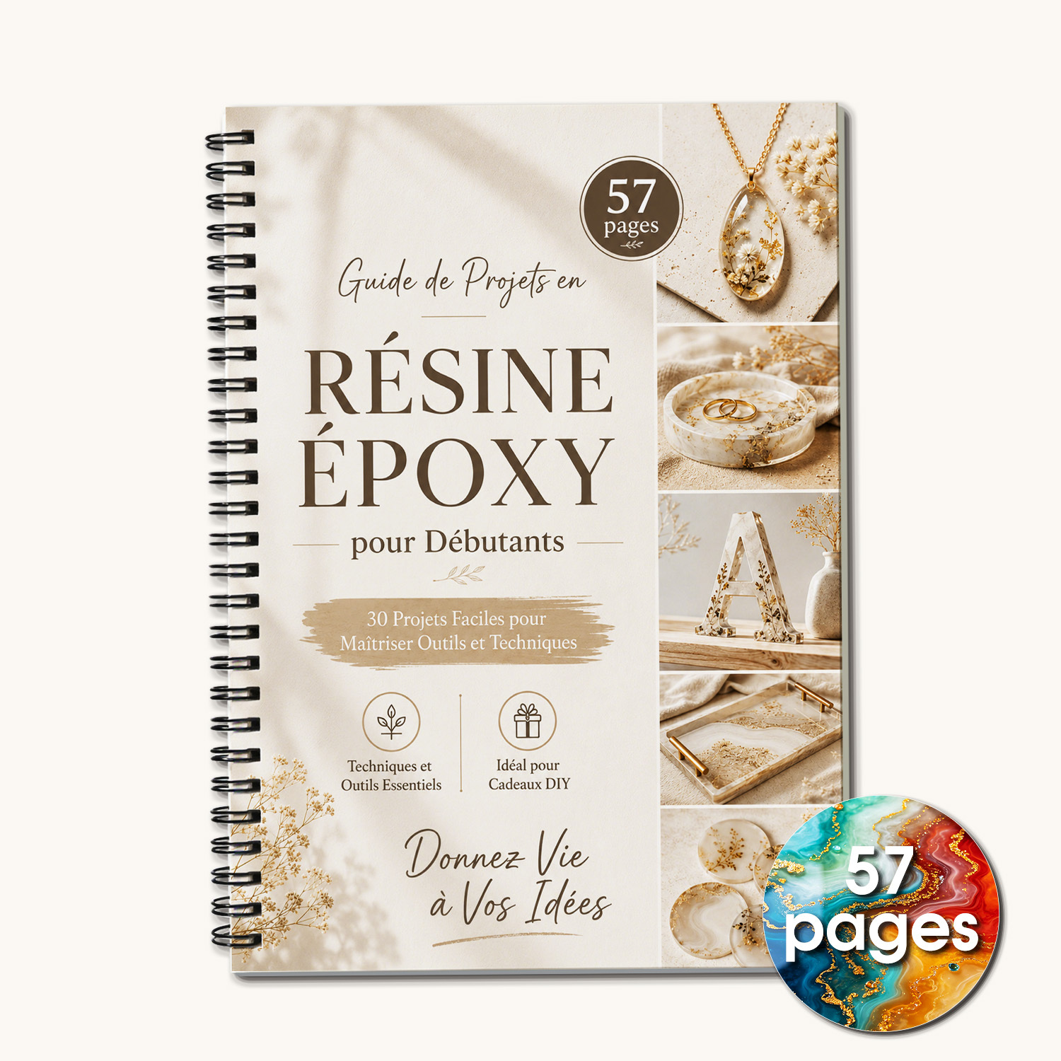 TEMU 1pc Cahier de Guide pour Débutants en Résine Époxy, Couverture en Résine Marbre Doré, 57 Pages de Tutoriel d'Artisanat en Résine pour Plateaux,