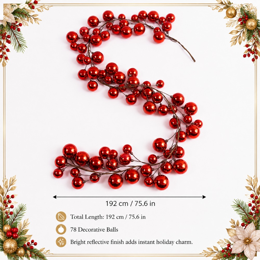 TEMU 192cm Red Decorative Rattan Vine, With Balls. The Flexible Rattan Bent And Wrapped As . Christmas Ornament, Christmas Home Decor, Christmas