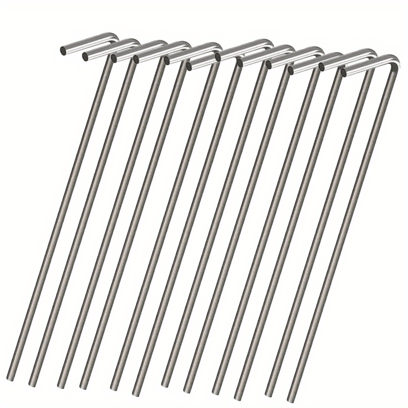 Image of 12/24-pack Heavy Duty Stainless Steel Tent Pegs With Bent Head- Rust-resistant Ground Pegs, Suitable For Camping, Gardening, Christmas Decoration, And Outdoor Use