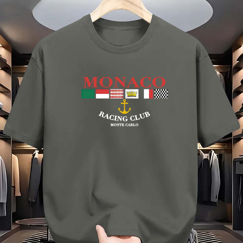 

T-Shirt Monaco pour Hommes - Manches Courtes Violettes, Col Rond, en Polyester, Coupe Confort, Tenue Décontractée d'Été avec Design de Drapeau , Chemise de de Course