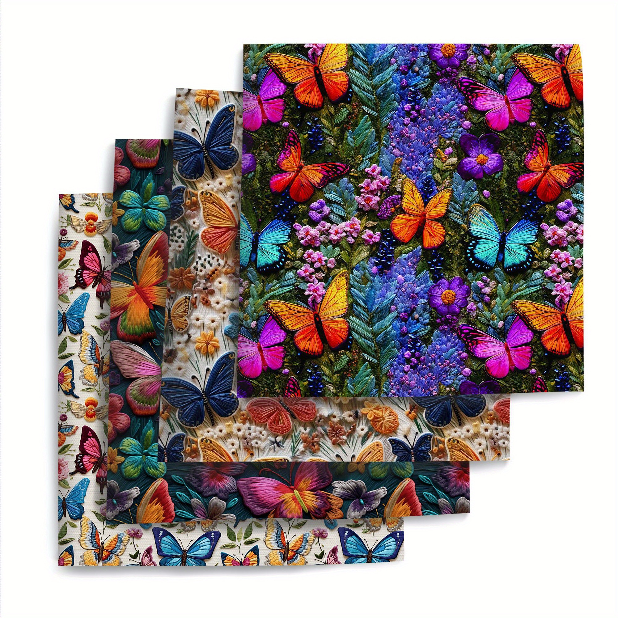 E-shop Set mit 4 Stück, Größe 19,68 x 17,7 Zoll (50 x ), mit Schmetterlingsblumen, Imitations-3D-Stickerei und Digitaldruck. Dieses vorgeschnittene