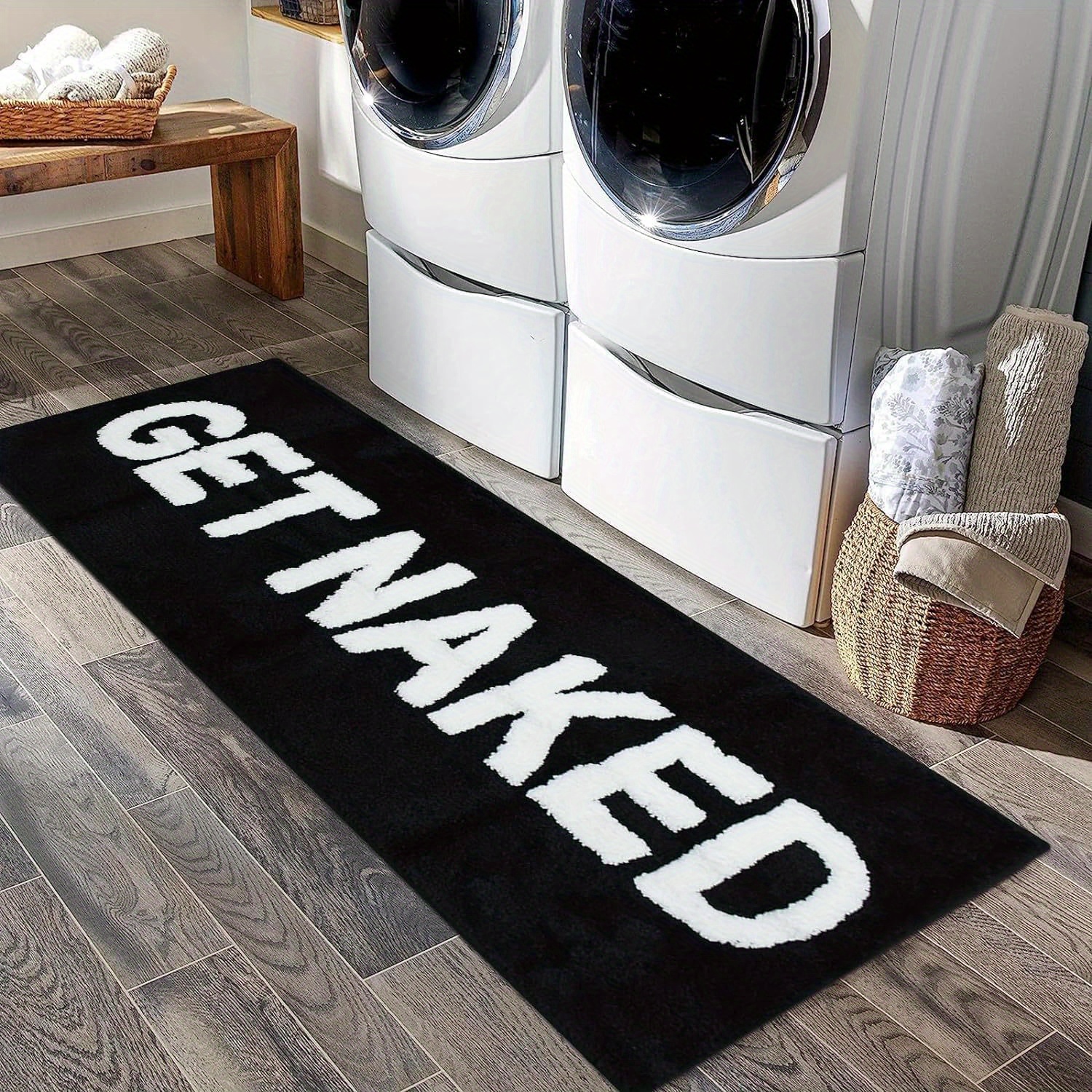 black get naked bath mat long runner mat for bathroom cute fun   rug water absorbent non slip microfiber Product details 1