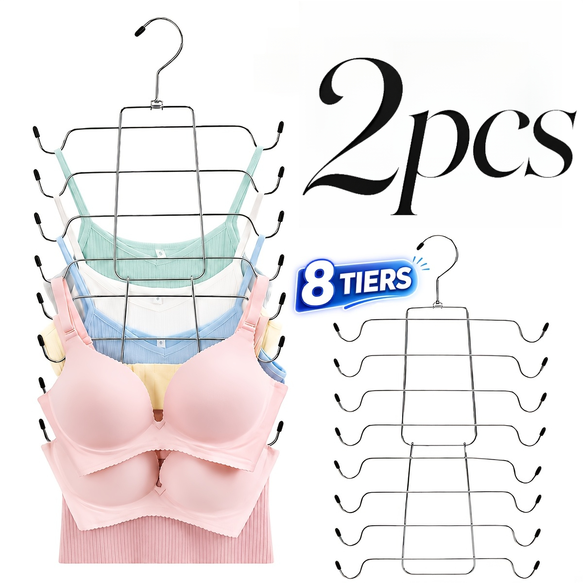 TEMU 2-pack 8-tier Stainless Steel Heavy-duty Hanger - Adjustable Non-slip Pads, Space-saving Wrinkle-design Shirts, Dresses, Coats, Durable Metal