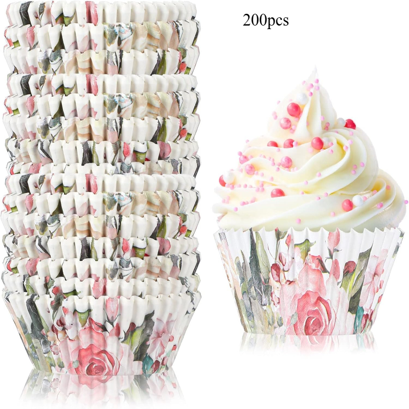 TEMU Lot de 100/200 caissettes à cupcakes, moules à muffins, supports à cupcakes 5*3cm, motif de roses roses, convient pour des Mères, la