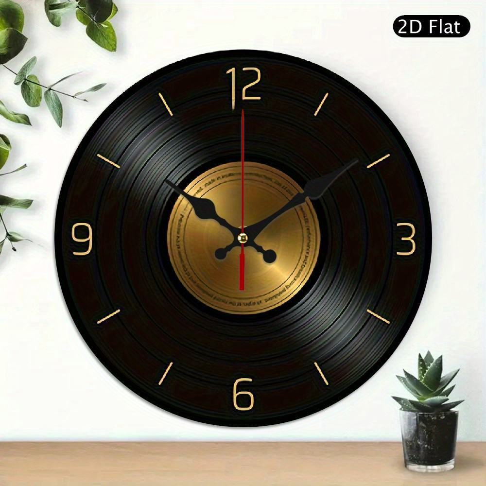 2d Flat 1pc Wooden Wall Clock, Vinyl Record Pattern, 10-inch Silent Wall Clock, Suitable For Living Room Bedroom, Room Decoration, Home Decoration, Kitchen, Office Decoration, Battery Not Included