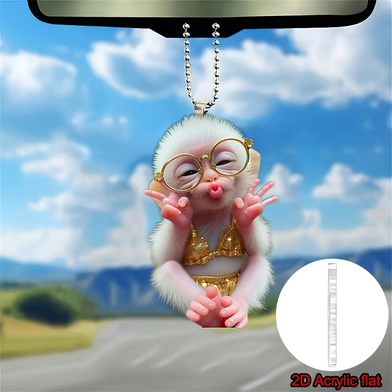 [2d Flat] Car Pendant, Cute Monkey Car Rearview Mirror Pendant, Bag Pendant, Keychain, Party Gift, Valentine's Day And New Year Decoration, Car Decoration Small Gift