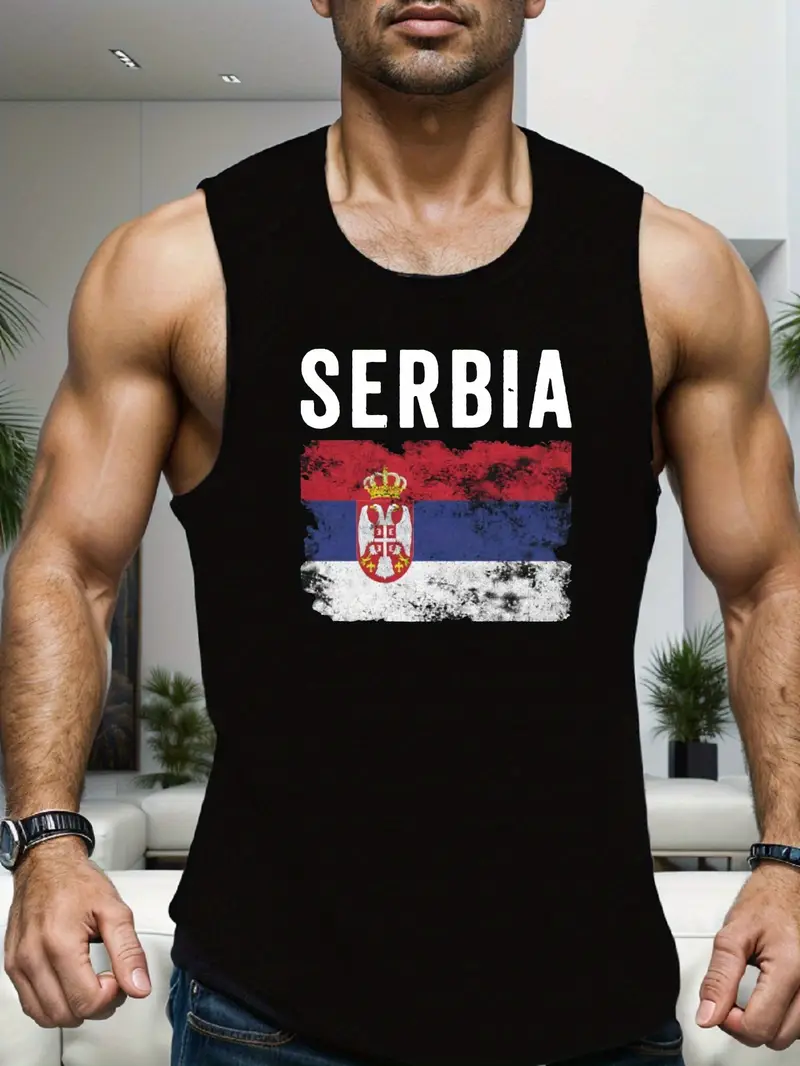 машка маичка со графика - без ракави, лежерен елек со дизајн на хрватска , дишлив полиестер, летна облека за возрасни, дишлив елек | маичка со округол деколте | полиестерска маичка детали 5