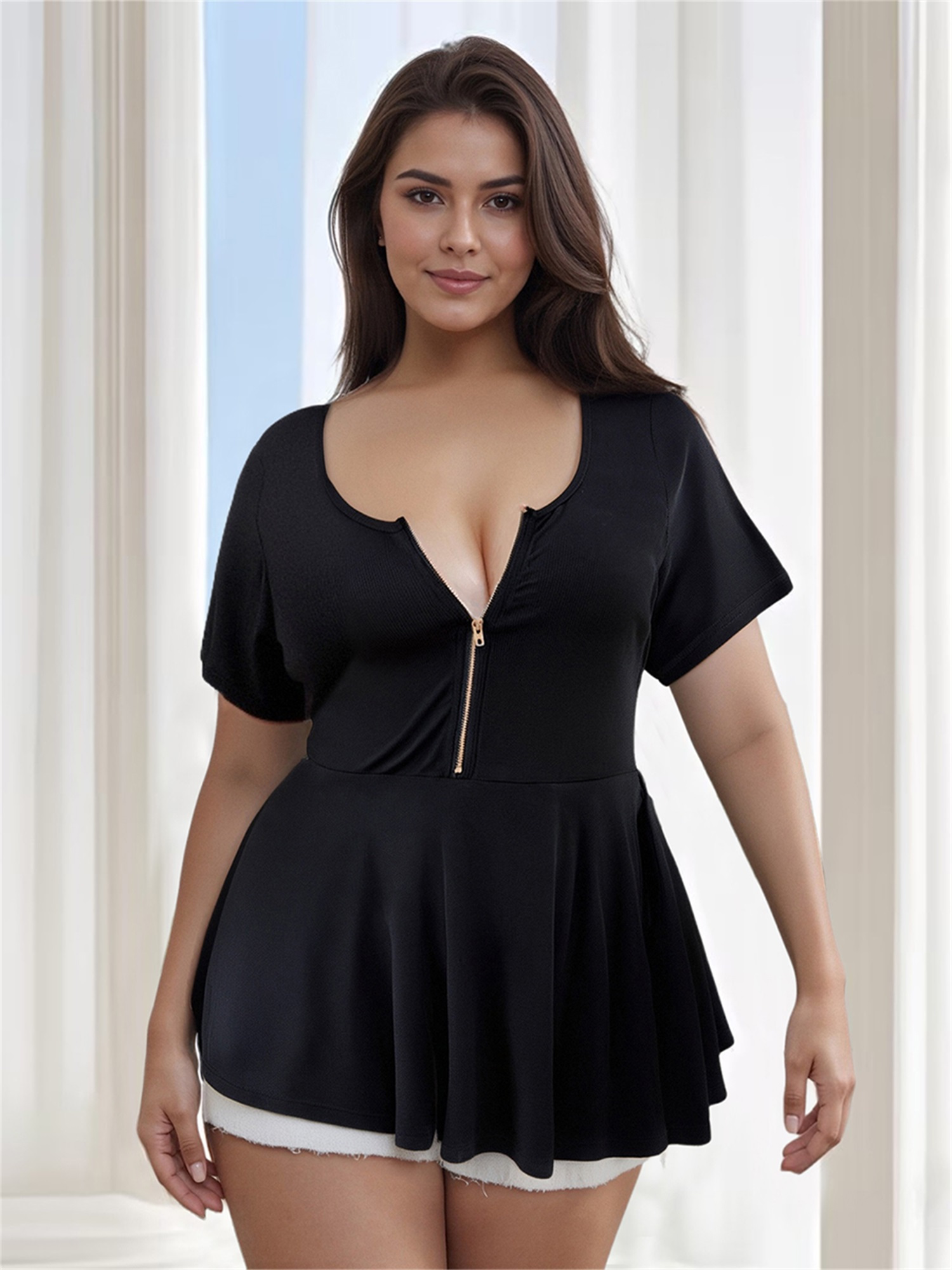 V-Neck Short Sleeve Zipper T-Shirt - Lightweight Summer Casual Streetwear Top, Solid Color, Machine Washable & Dry Cleanable, Breathable for Daily Wear, Zippered T-shirts, Easy Wear Top, Relaxed Fit Top, Smooth Texture, Trendy Outfits