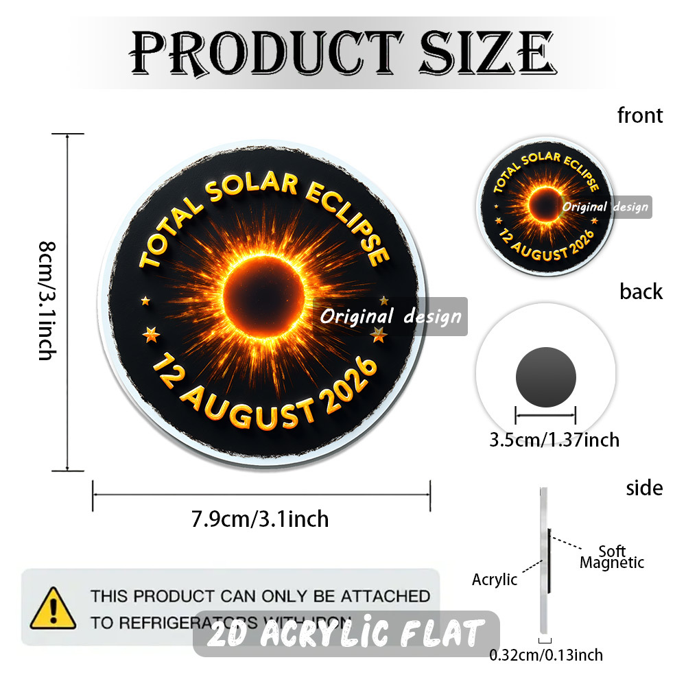 TEMU Imán del Solar Total de 2026 - Imán de nevera de astronomía del solar simple en y dorado, adecuado para el solar de 2026, para profesores de