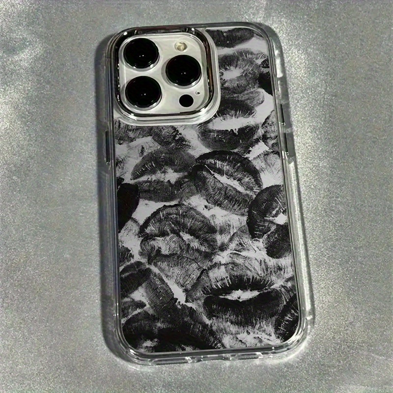TEMU Phone Case - 1pc Black Trendy Pattern Metal Frame Transparent Phone Case For Iphone 17 16 15 14 13 12 11 Pro Max Phone Case