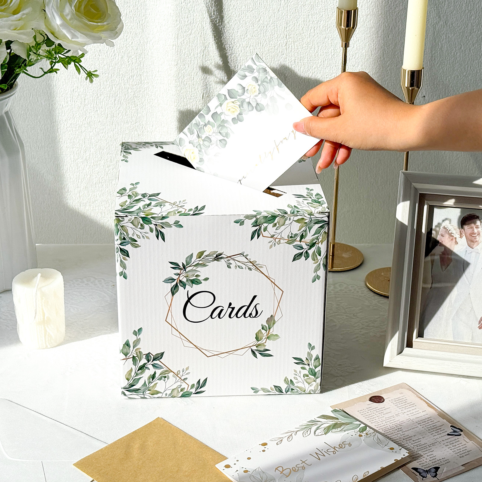 Image of Elegant Wedding Card Box Suitable For Wedding, Graduation, Birthday Parties - Sturdy Paper Card Holder With Slot For Money Envelopes, Gifts, Decorative Box