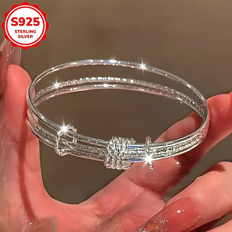 TEMU Bracelet en Argent 925, Design à Trois Couches, Style Minimaliste, Décoration Quotidienne pour Femmes, Cadeau pour Femme, Cadeau pour Maman
